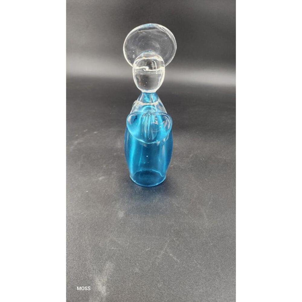 Handblown Heavy Blue Clear Glass Angel Hollow Inside
